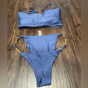NEW Blue Bikini Set with Gold Beaded Details